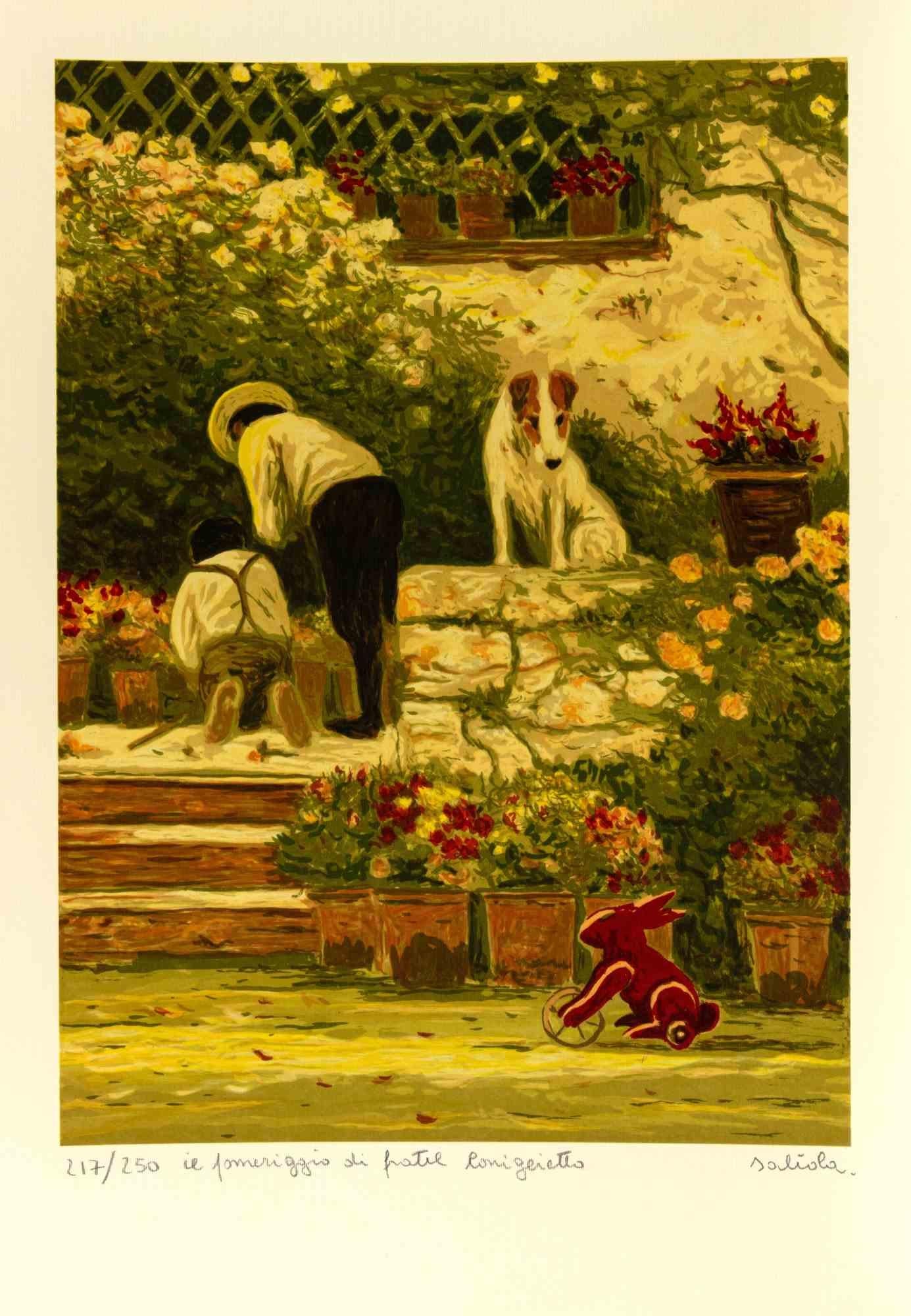 Lithograph realized by Antonio Saliola in 2000s.

Edition of 217/250.

Hand signed and numbered in pencil.

Excellent condition.

Italian painter and printmaker Antonio Saliola is celebrated for his dreamlike depictions of childhood, memory, and