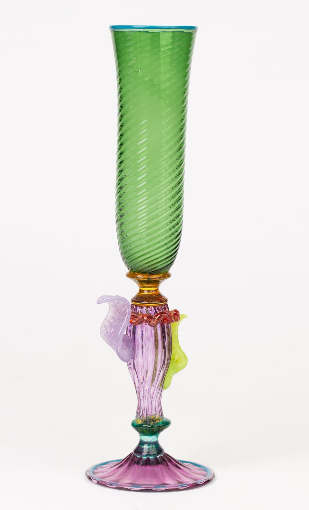 Hand-Crafted Antonio Salviati Antique Venetian Revival Art Glass Stem Vase For Sale