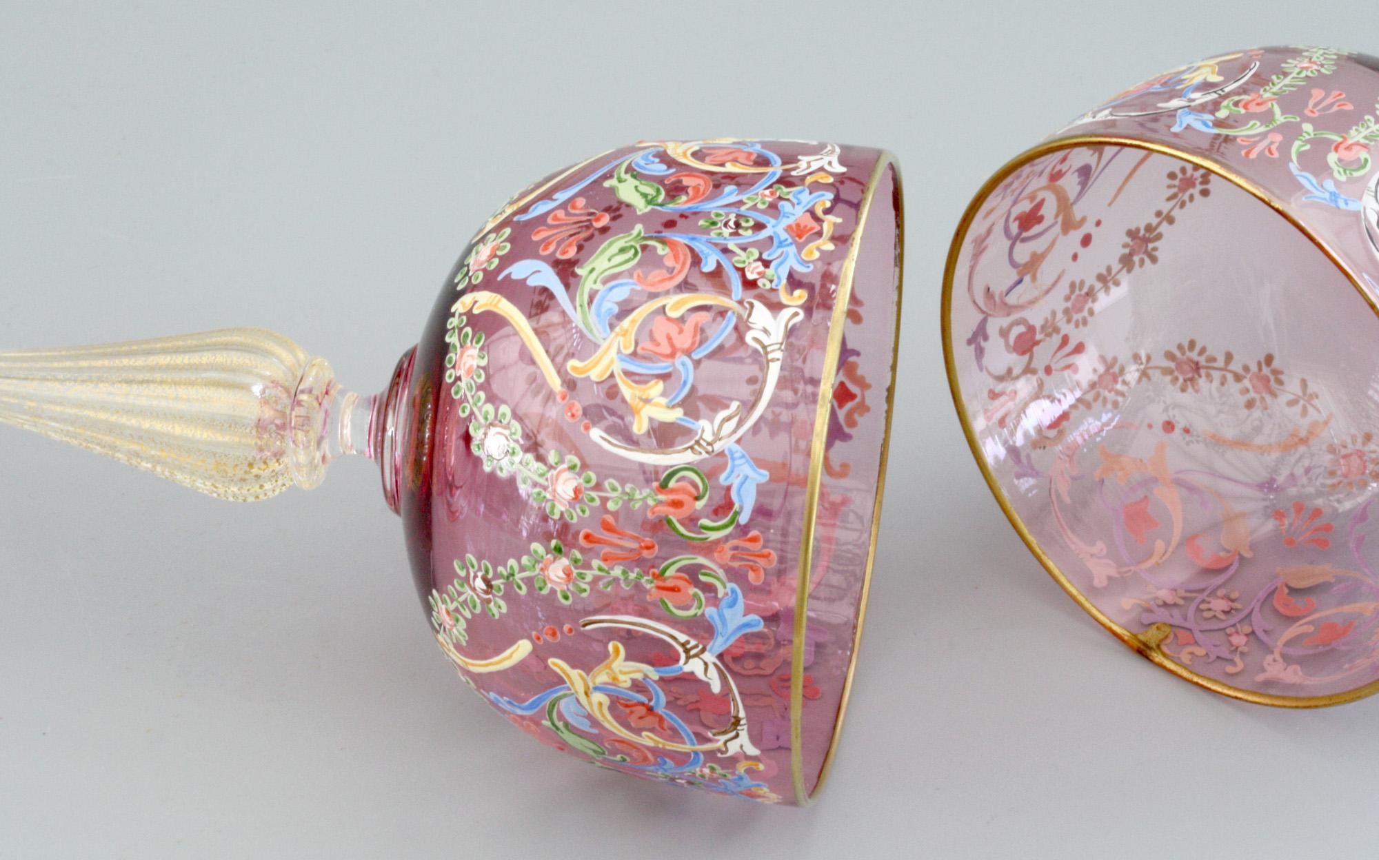 Antonio Salviati Pair of Italian Murano Moser Enameled Wine Glasses 4