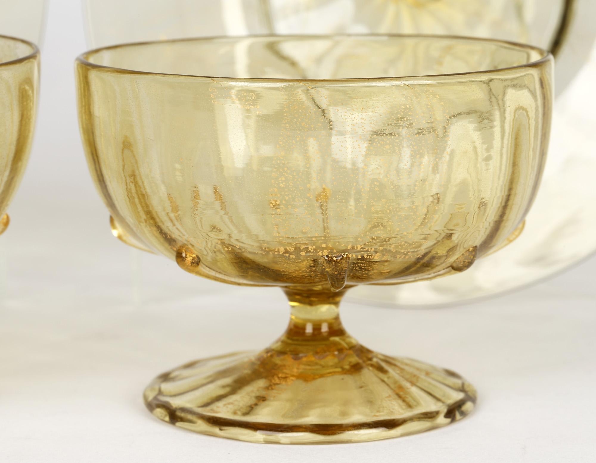 Antonio Salviati Pair Venetian Revival Art Glass Dessert Bowls and Stands For Sale 1