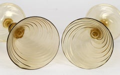 Antonio Salviati Pair Venetian Revival Yellow Glass Spiral Twist Wine Glasses