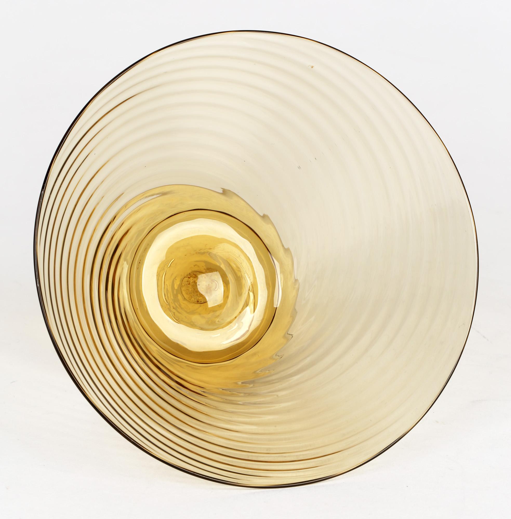 Antonio Salviati Venetian Revival Brown Spiral Twist Art Glass Dessert Bowl For Sale 2