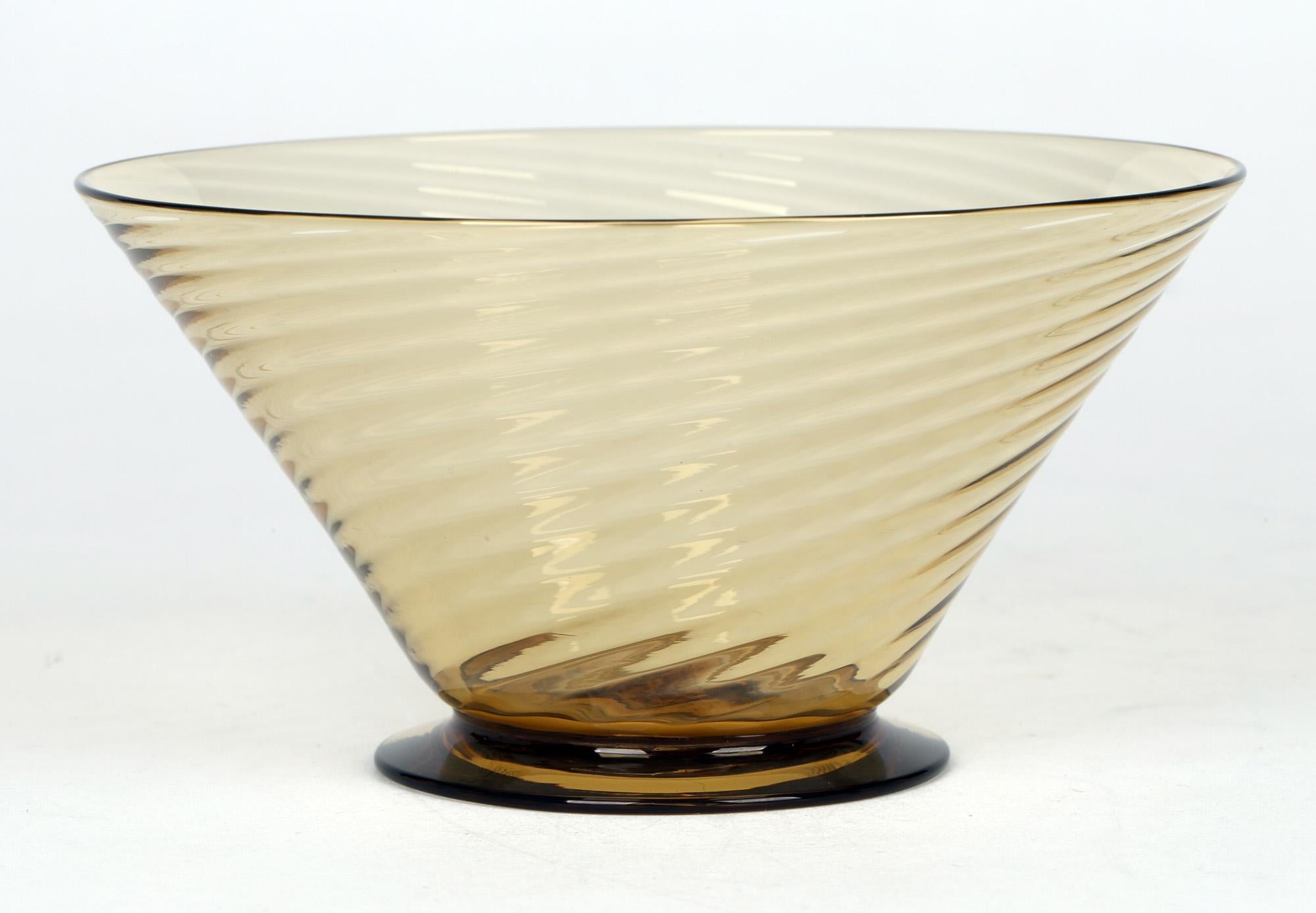Antonio Salviati Venetian Revival Brown Spiral Twist Art Glass Dessert Bowl For Sale 3