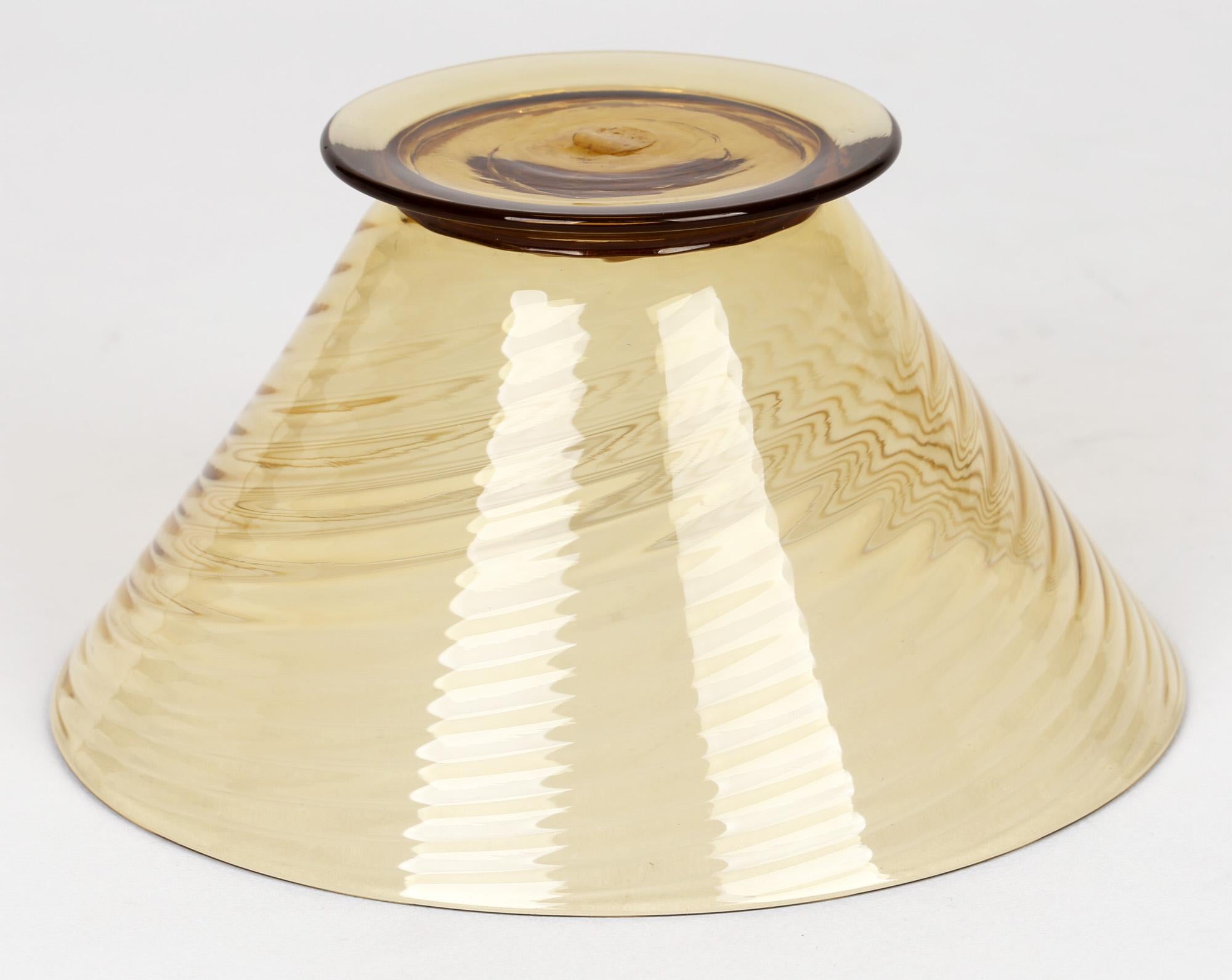 Italian Antonio Salviati Venetian Revival Brown Spiral Twist Art Glass Dessert Bowl For Sale