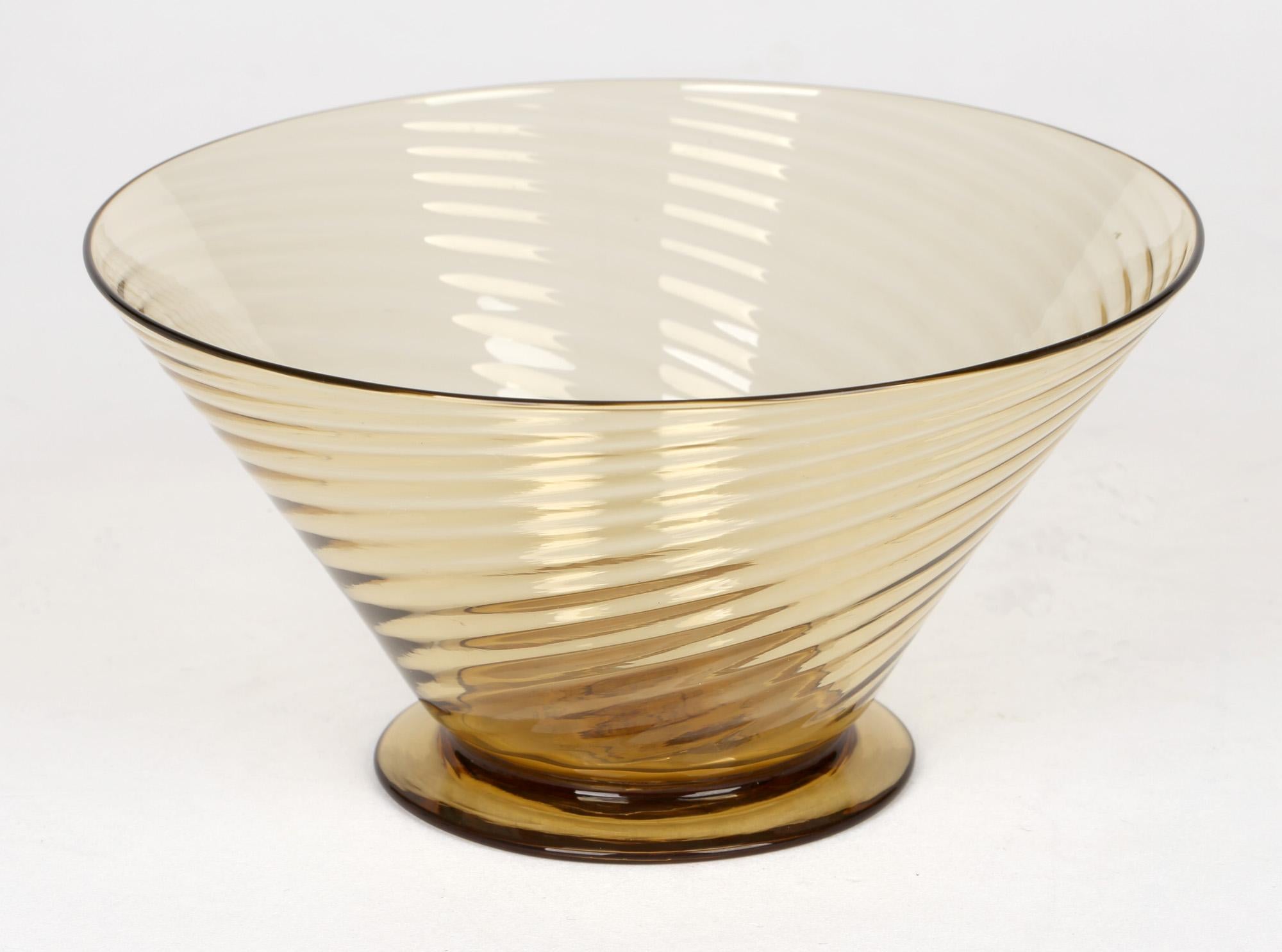 20th Century Antonio Salviati Venetian Revival Brown Spiral Twist Art Glass Dessert Bowl For Sale