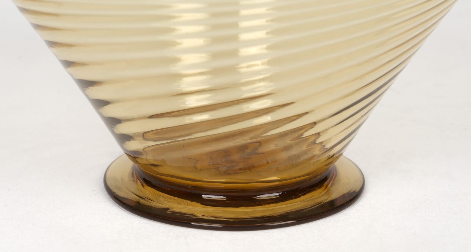 Blown Glass Antonio Salviati Venetian Revival Brown Spiral Twist Art Glass Dessert Bowl For Sale