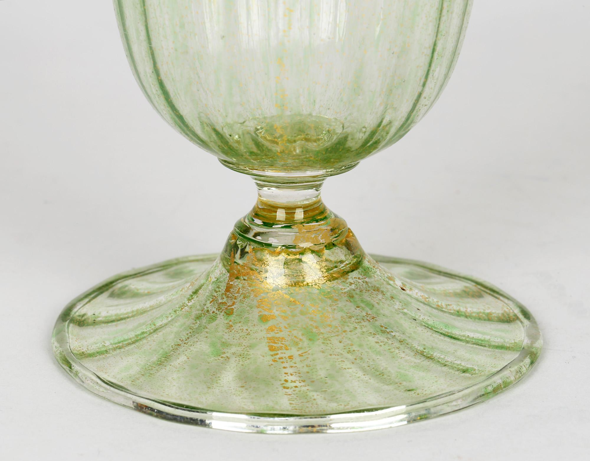 20th Century Antonio Salviati Venetian Revival Green and Aventurine Sundae or Ice Cream Glass For Sale