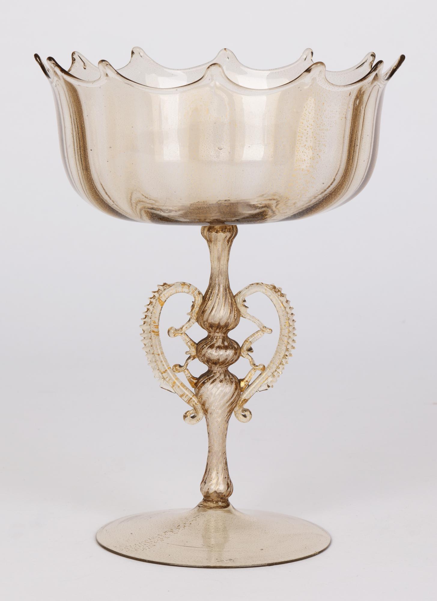 Antonio Salviati Venetian Revival Murano Glass Pedestal Bowl For Sale 4