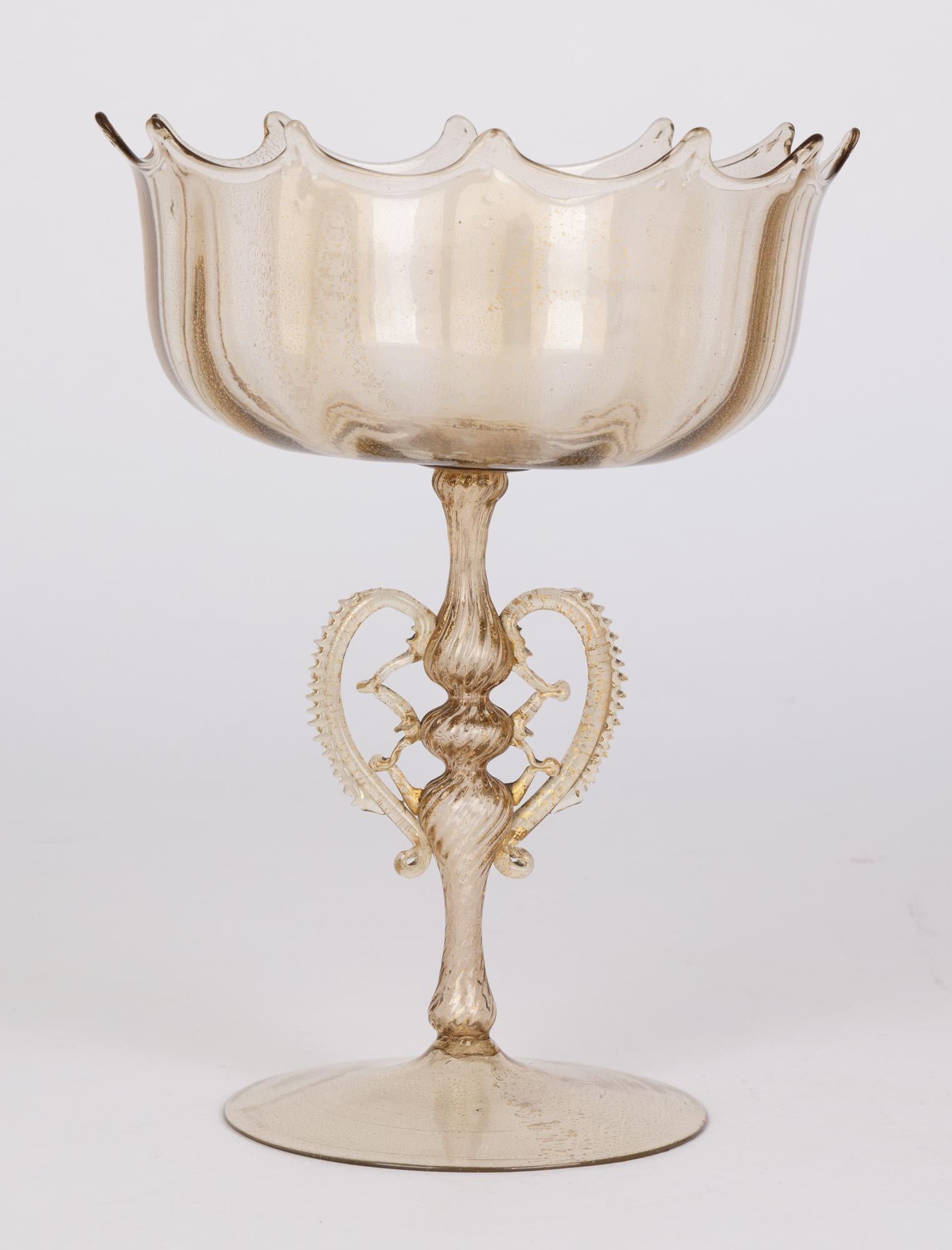 Antonio Salviati Venetian Revival Murano Glass Pedestal Bowl For Sale 5