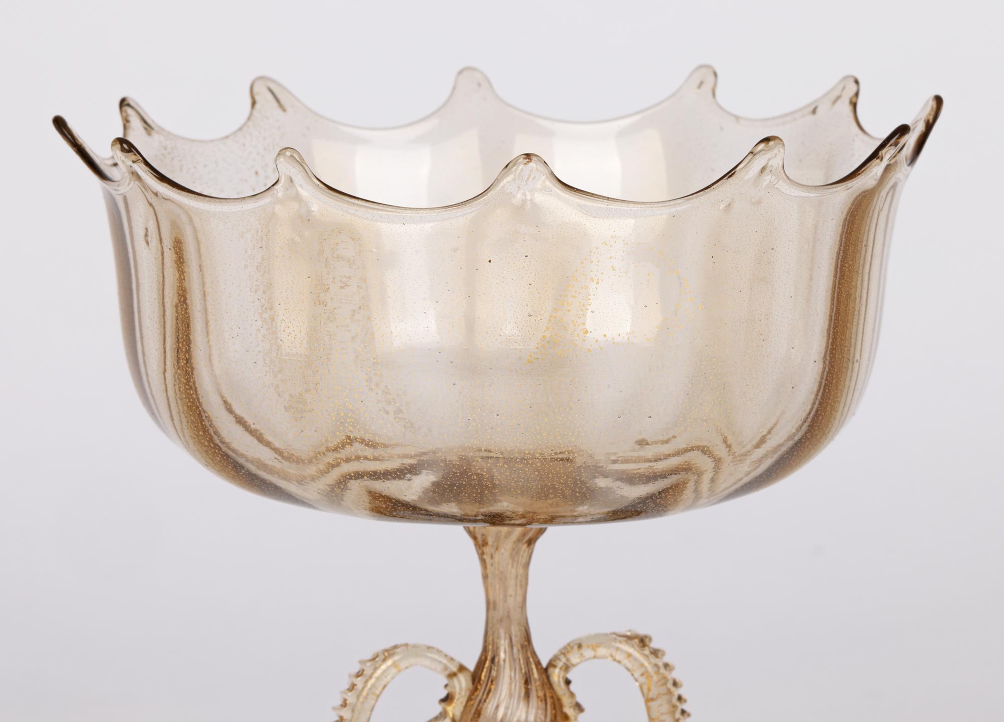 Antonio Salviati Venetian Revival Murano Glass Pedestal Bowl For Sale 6