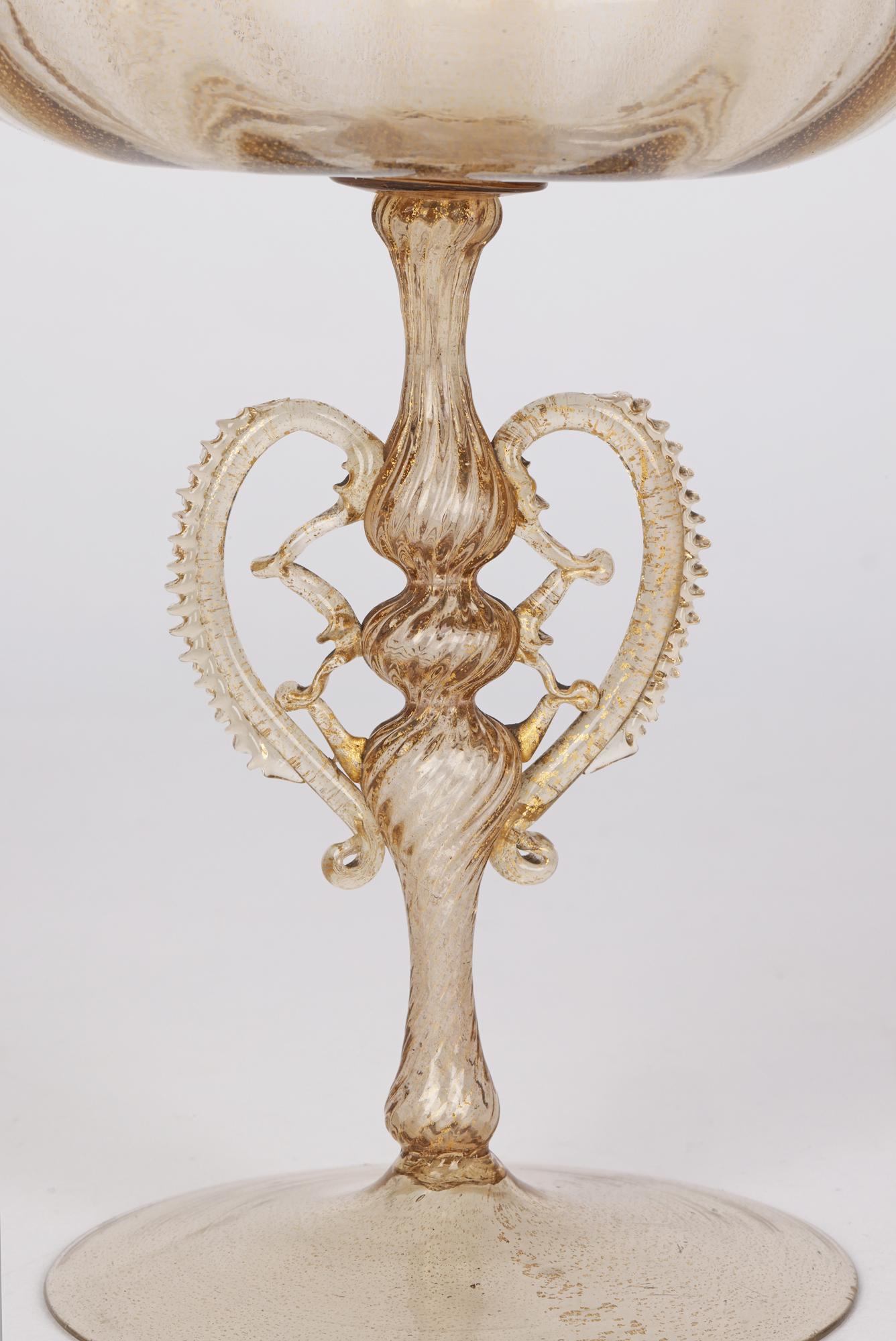 Antonio Salviati Venetian Revival Murano Glass Pedestal Bowl For Sale 8