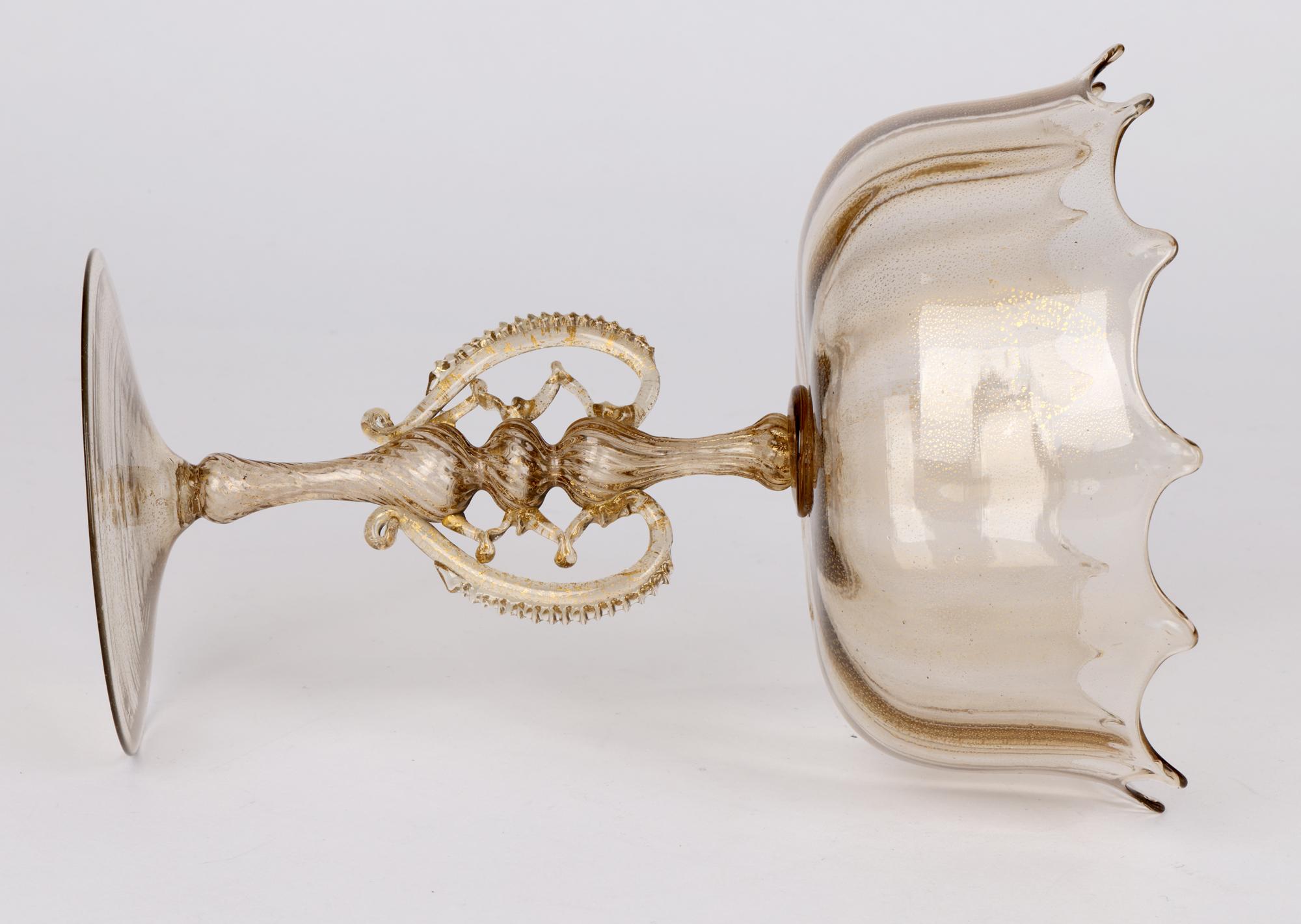 Hand-Crafted Antonio Salviati Venetian Revival Murano Glass Pedestal Bowl For Sale