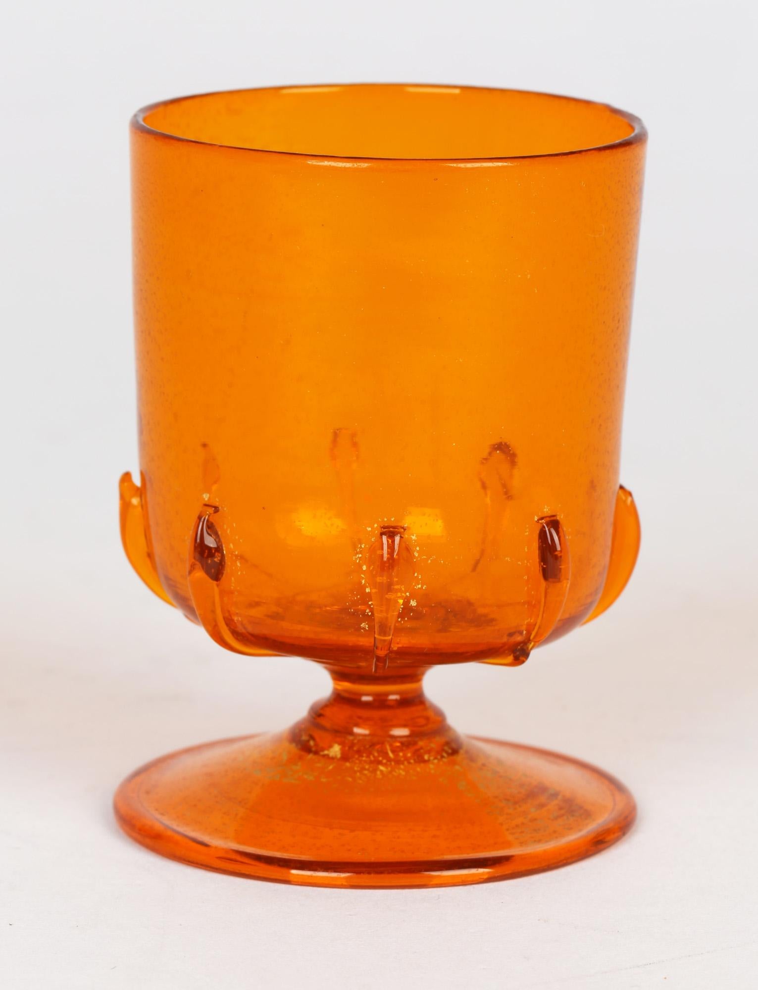 Italian Antonio Salviati Venetian Revival Orange Wine Glass with Aventurine