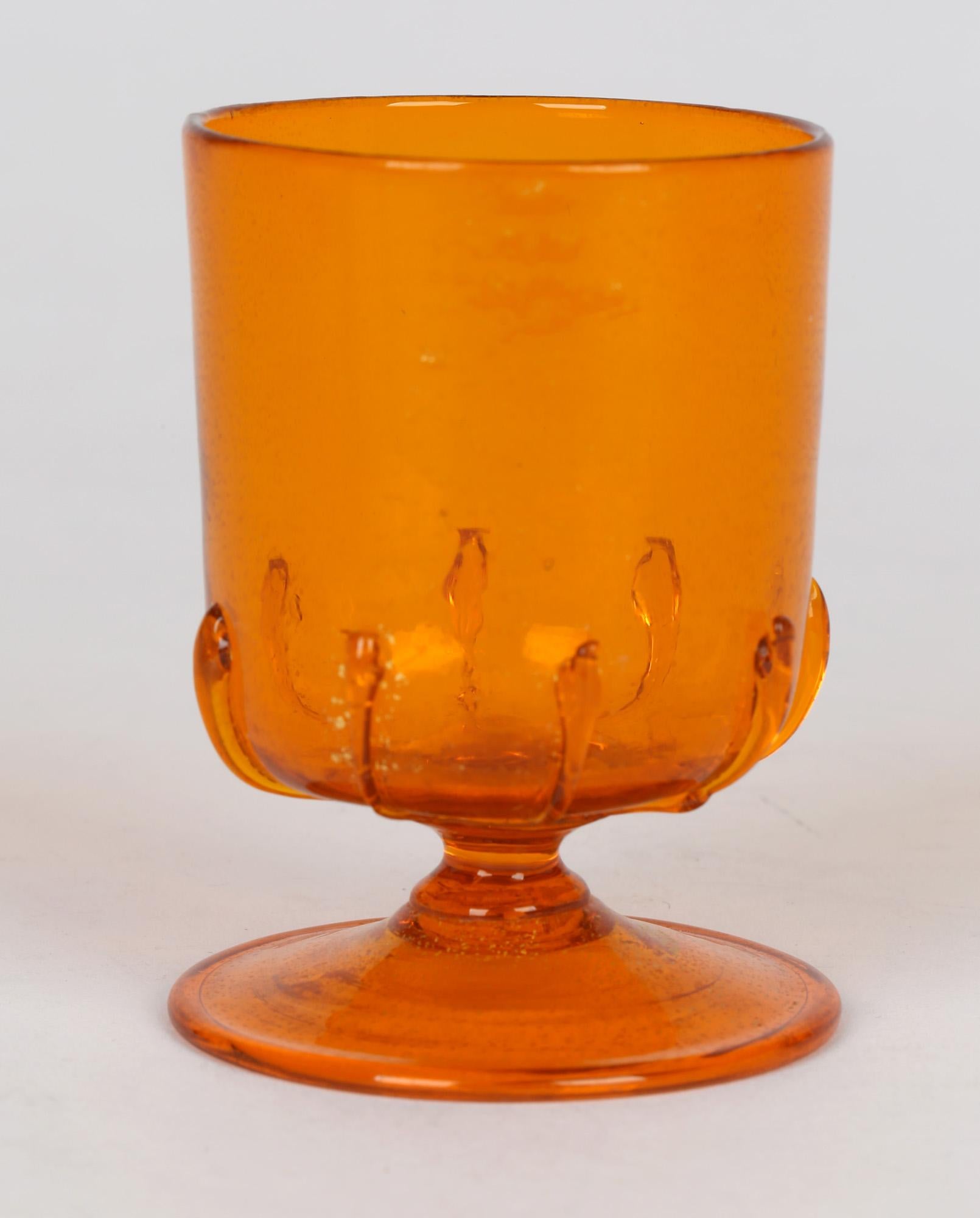 Antonio Salviati Venetian Revival Orange Wine Glass with Aventurine In Good Condition In Bishop's Stortford, Hertfordshire