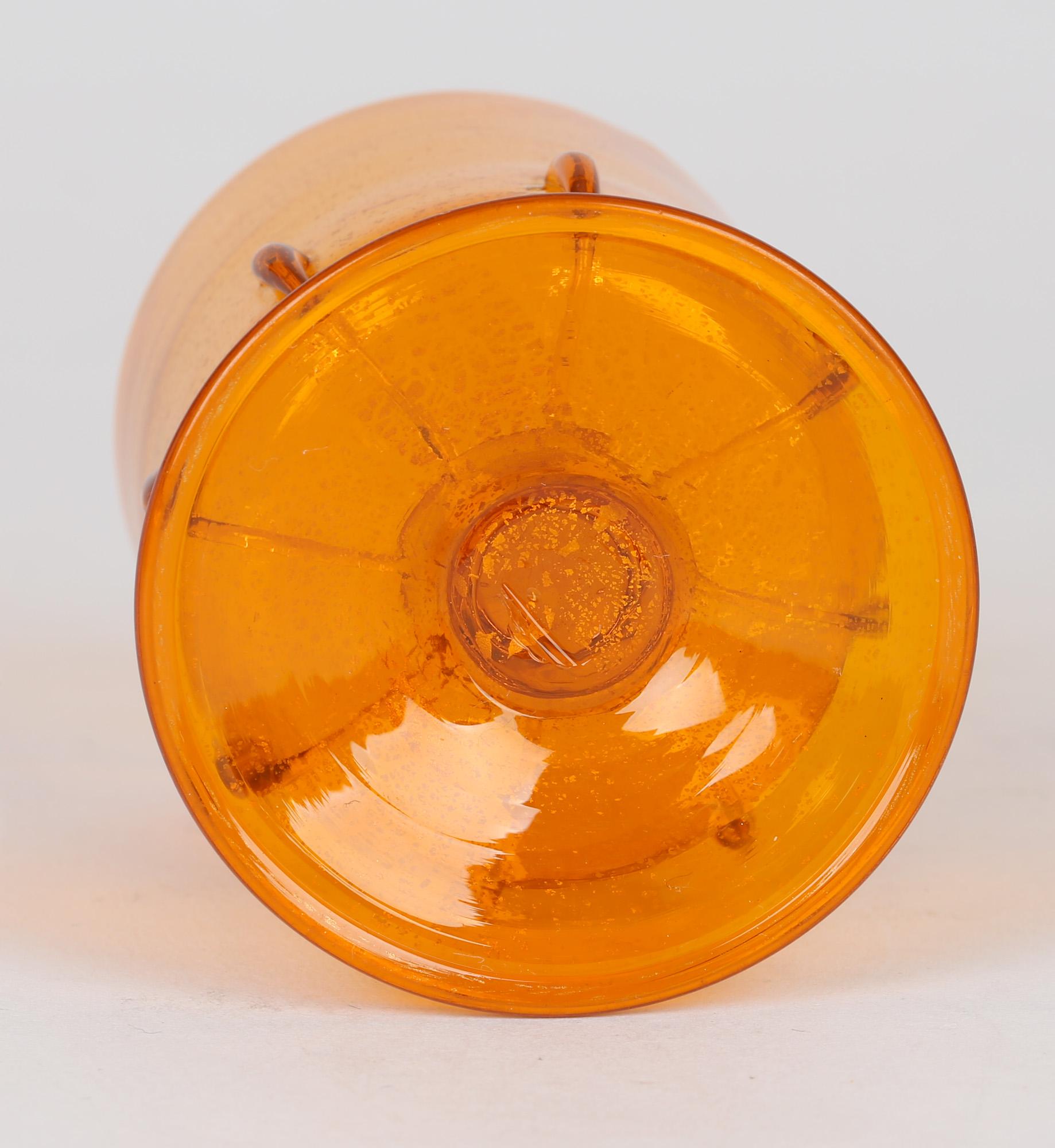 Early 20th Century Antonio Salviati Venetian Revival Orange Wine Glass with Aventurine