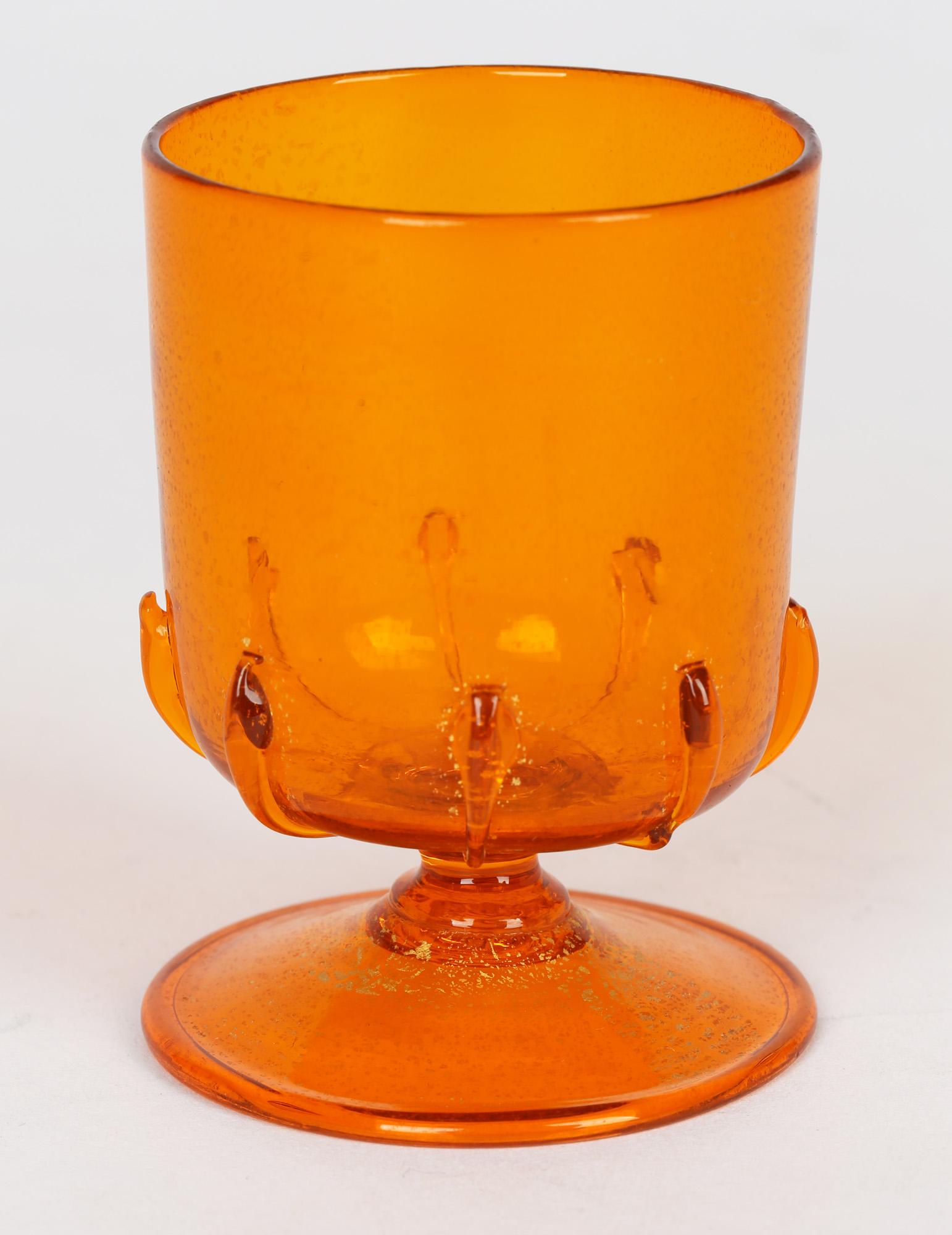 Antonio Salviati Venetian Revival Orange Wine Glass with Aventurine 2