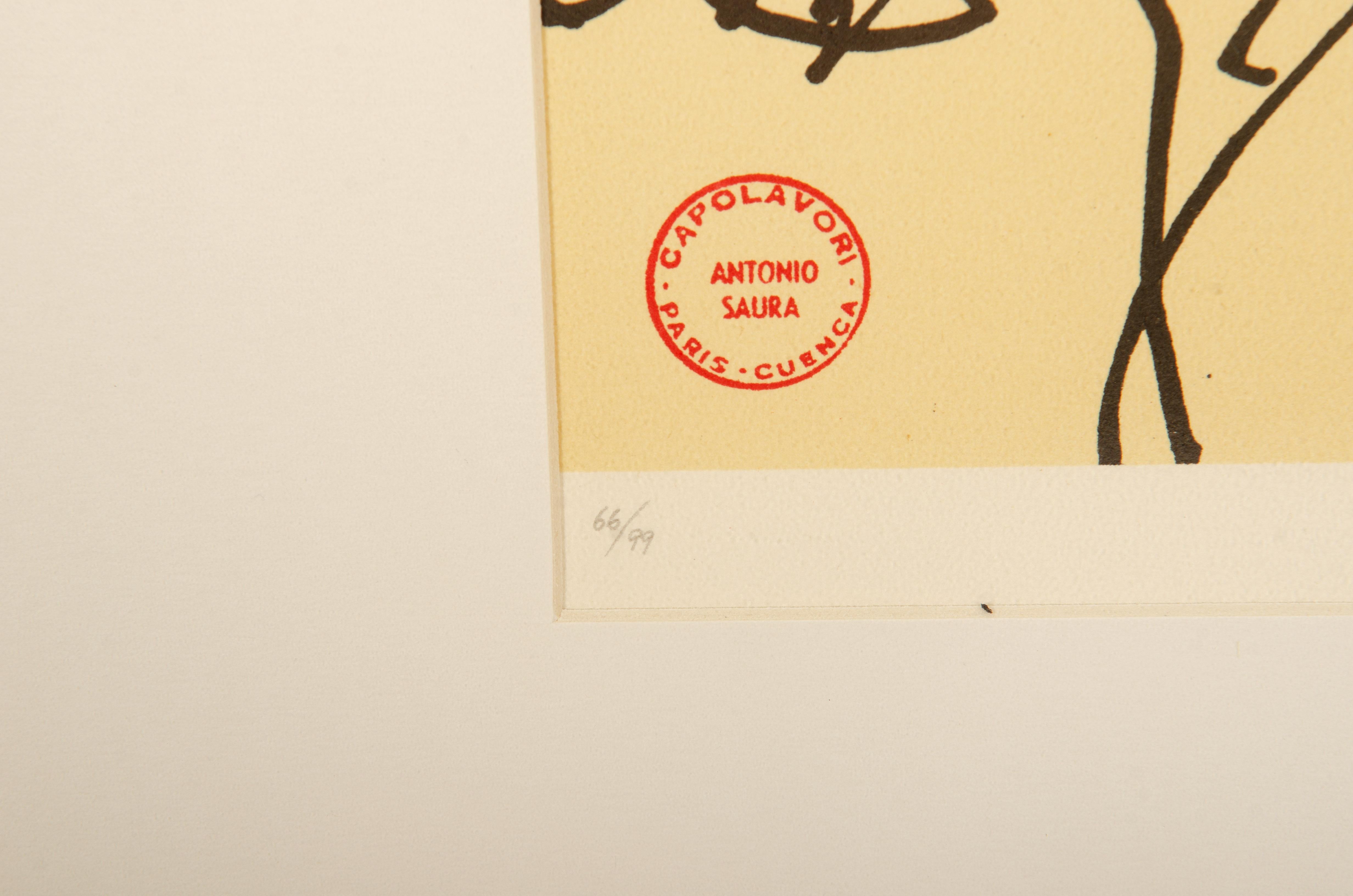 Antonio SAURA – Abierta 3 – Lithographie, signiert mit Bleistift im Zustand „Gut“ im Angebot in Vienna, AT