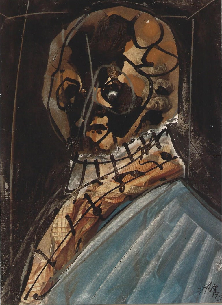 Antonio Saura Portrait Painting - Garfio, 1973 original mixed media papel  painting