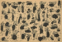 "Nombre de curés" by Antonio Saura, Lithography, Abstract, Black, Beige