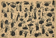 "Nombre de curés" by Antonio Saura, Lithography, Abstract, Black, Beige 