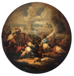 CAVALRY BATTLE Antonio Savisio Neapolitan School Italian Figurative Oil Painting