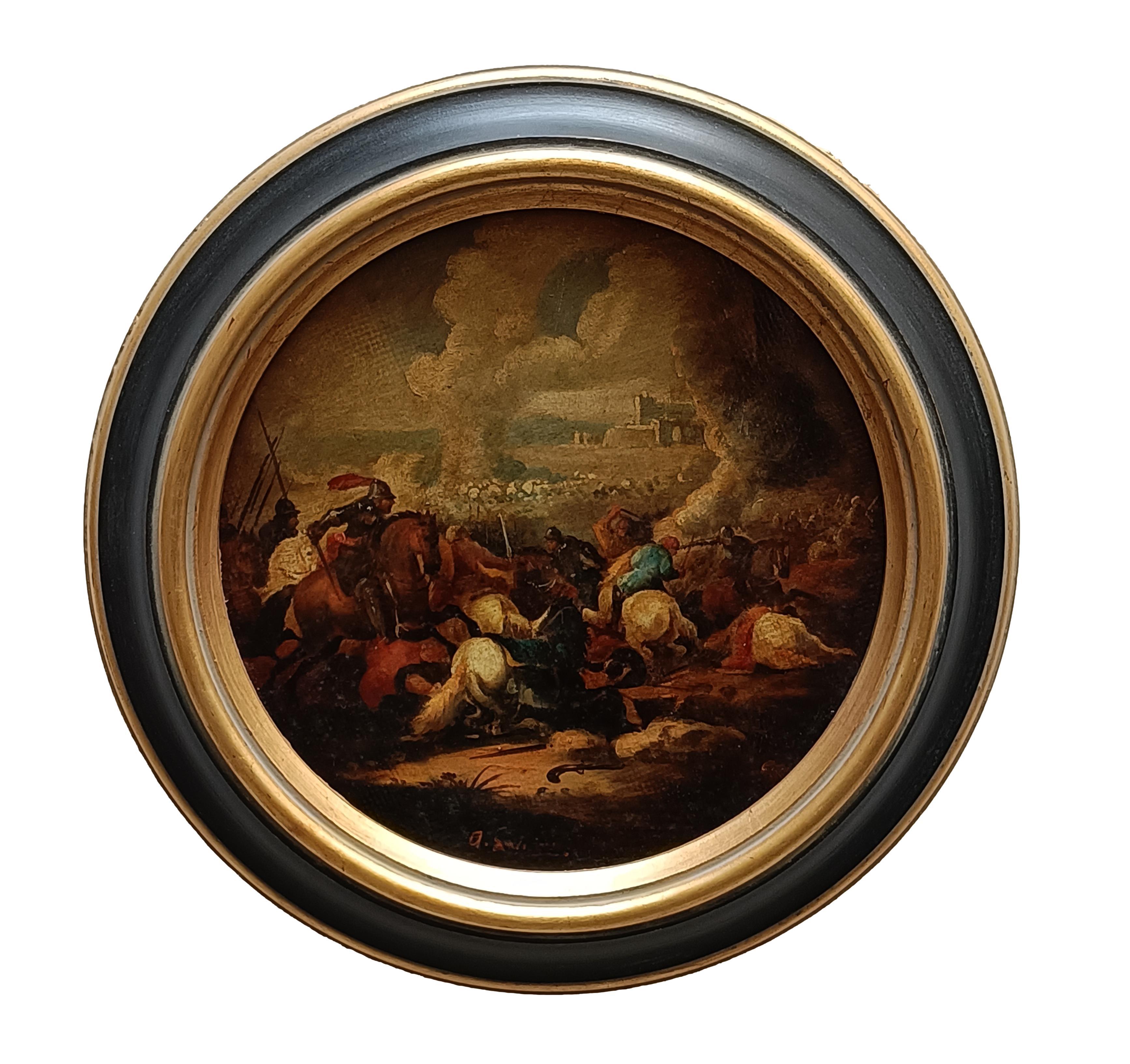 Battaglia di cavalleria Antonio Savisio Scuola napoletana Pittura ad olio figurativa italiana