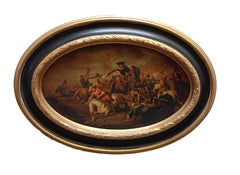 BATTAGLIA DI CAVALLERIA - Antonio Savisio - Scuola napoletana Olio su tela Pittura ovale