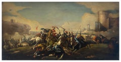 CAVALRY BATTLE  - Antonio Savisio - Neapolitan School - Oil on canvas Painting