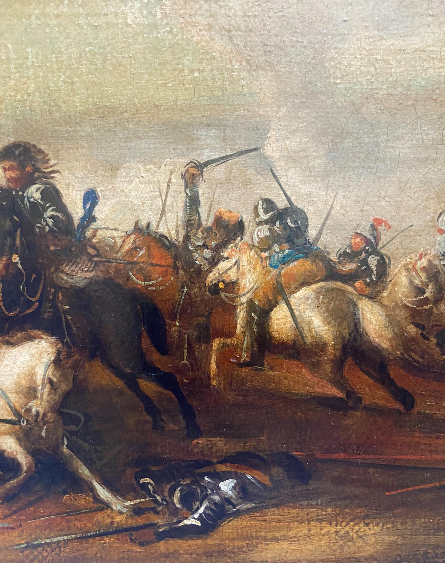 CAVALRY BATTLE  - Antonio Savisio - Neapolitan School-  Oil on canvas Painting For Sale 3