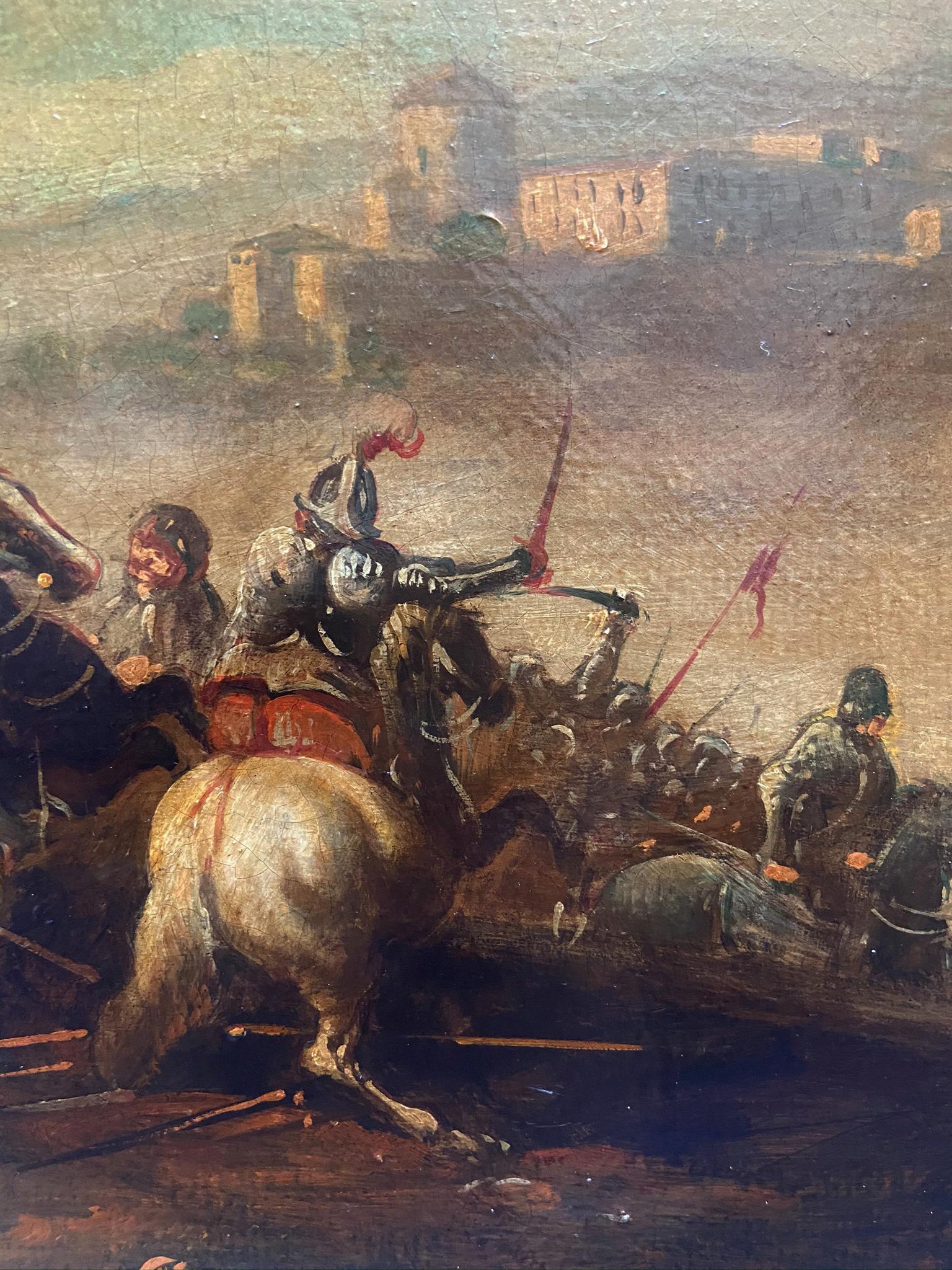 CAVALRY BATTLE  - Antonio Savisio - Neapolitan School-  Oil on canvas Painting For Sale 4