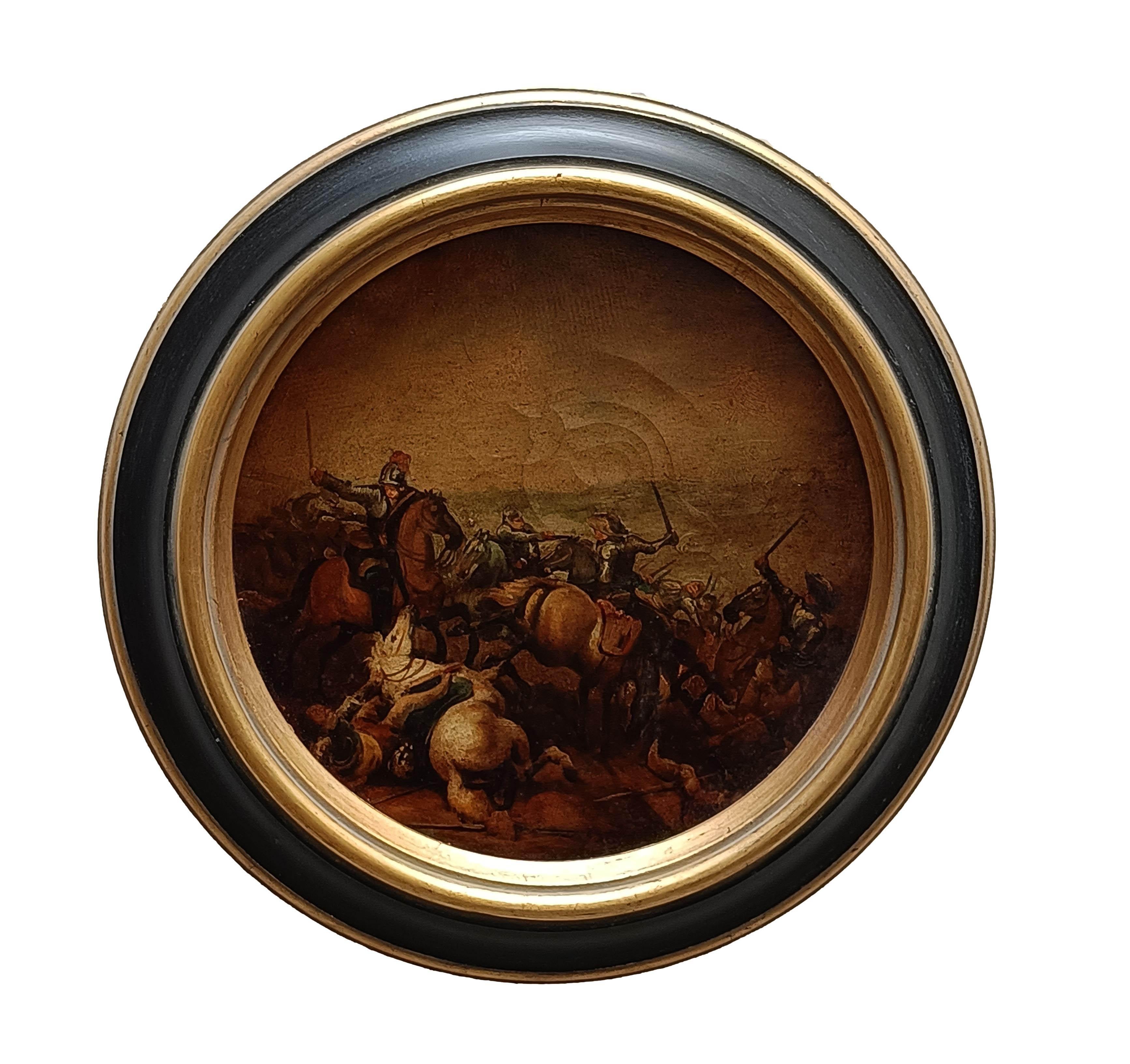 CAVALRY BATTLE - Antonio Savisio -Neapolitan School - Oil on canvas round paint
