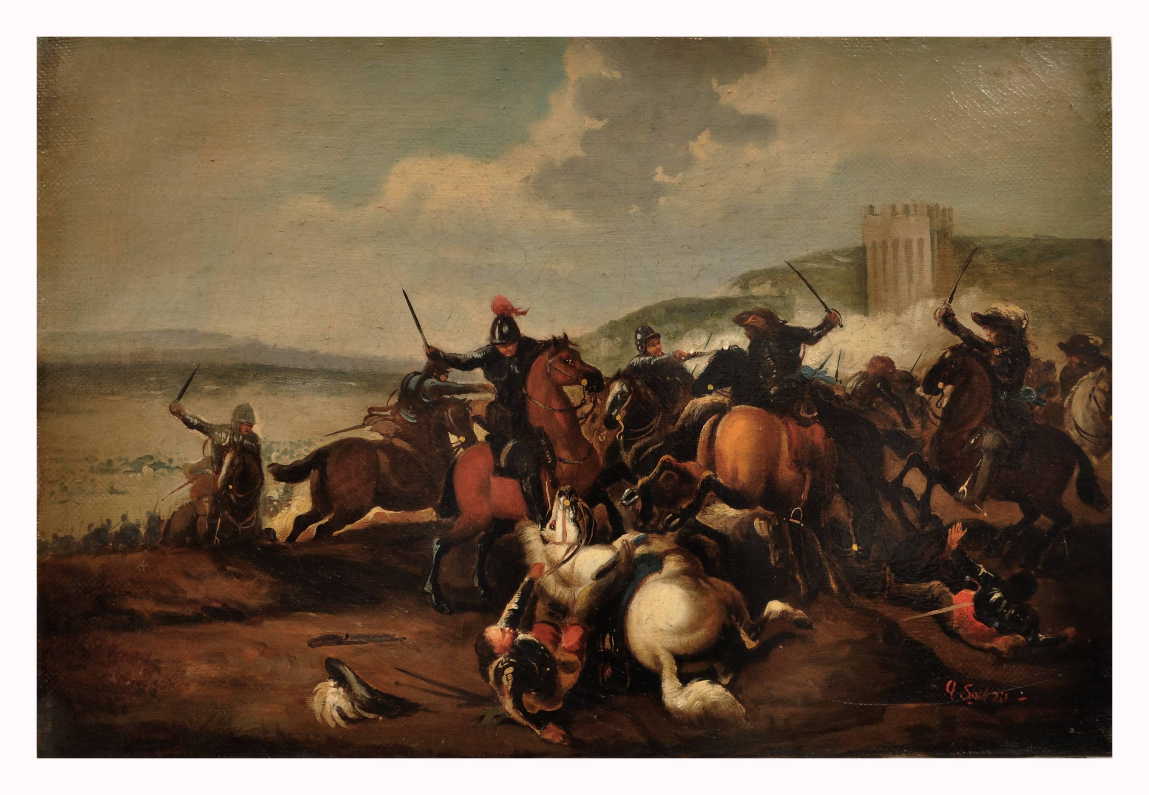 BATALLA CAVARLA Antonio Savisio-Escuela Napolitana  Óleo sobre lienzo Pintura italiana 1