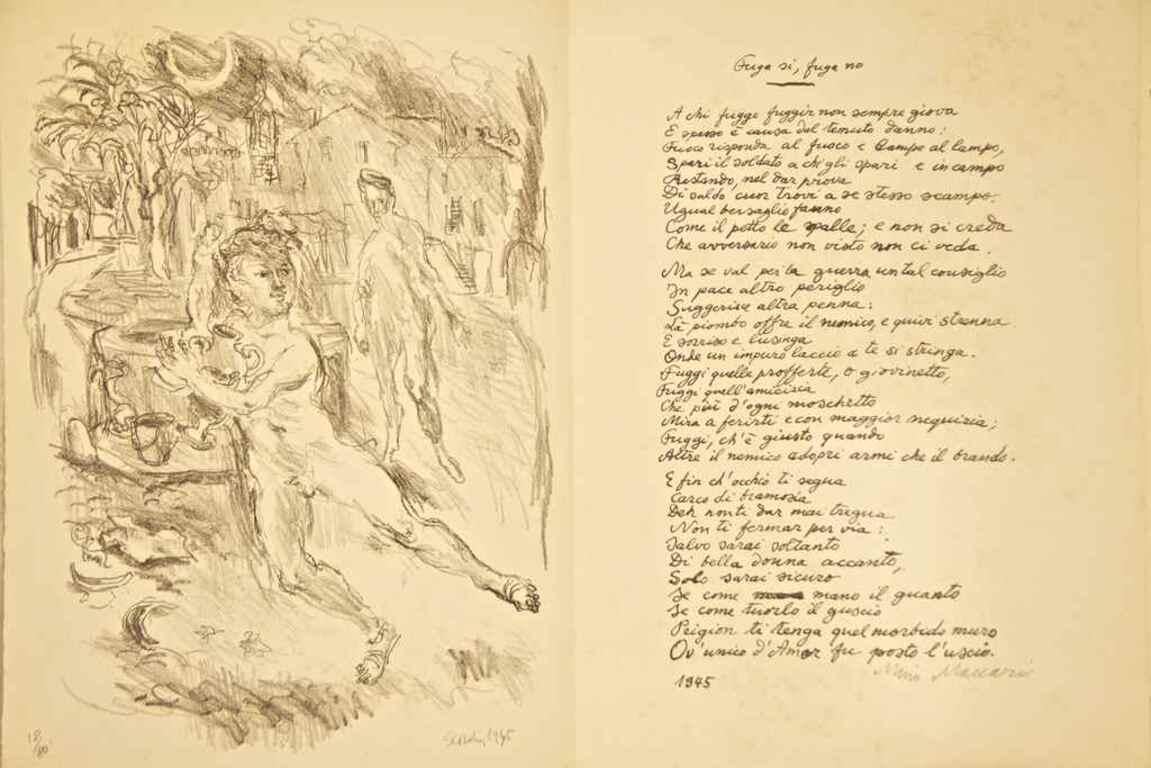 Fuga - Fuga - Litografia di Antonio Scordia - 1945