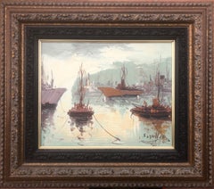 Jetée espagnole huile sur toile peinture Espagne paysage marin