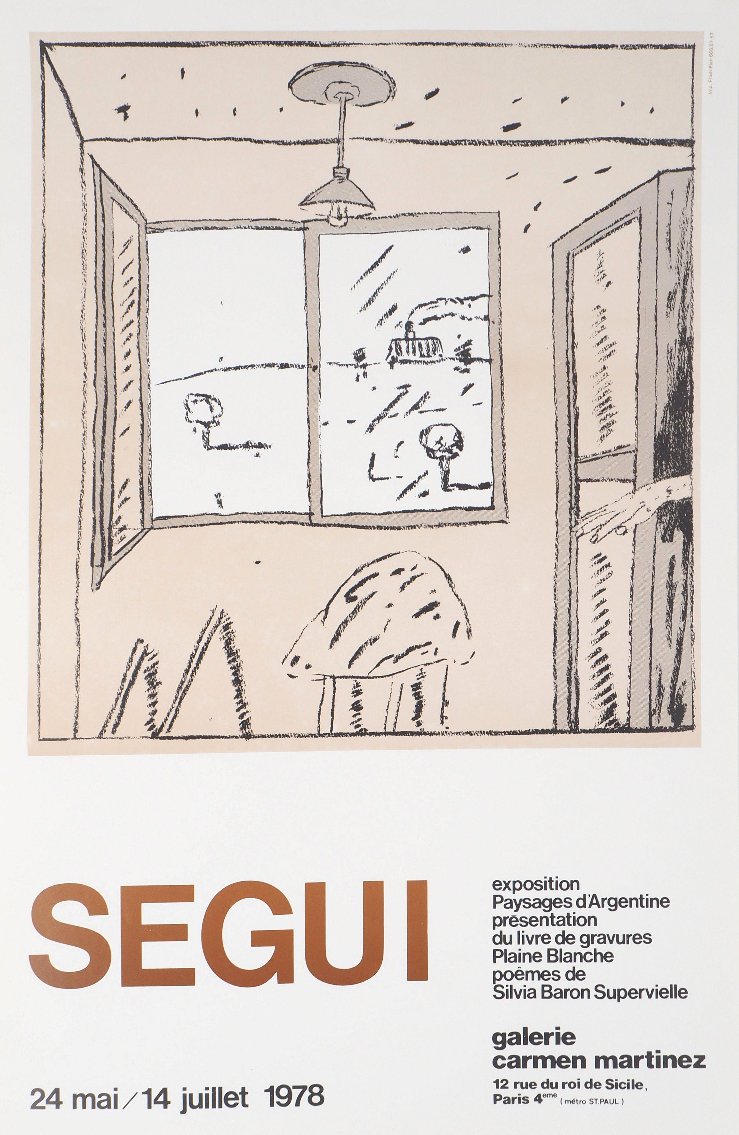 Antonio Seguí Figurative Print – Argentinien: Aus meinem Fenster – Vintage-Ausstellungsplakat (Galerie Carmen Martinez)