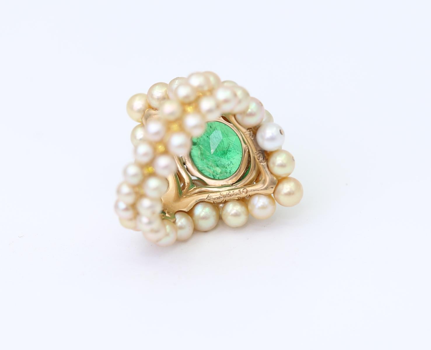 Antonio Seijo Demantoid Garnet 7.7C Pearls Diamonds Emerald Ring Certified, 2010 For Sale 5