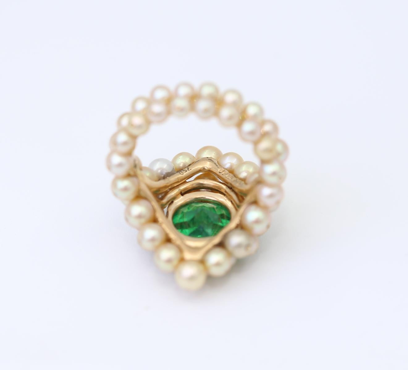 Antonio Seijo Demantoid Garnet 7.7C Pearls Diamonds Emerald Ring Certified, 2010 For Sale 6