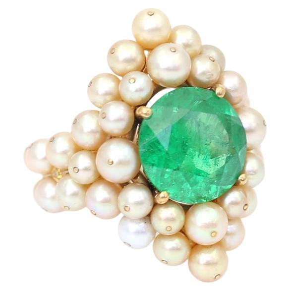 Absolutely unique Perls, Diamonds, and Demantoid Garnet ring. By  Antonio Seijo. The amount of work that was invested in this ring is just staggering, the fine fancy yellow Diamonds were installed between the wonderful pearls. Even on the inside of