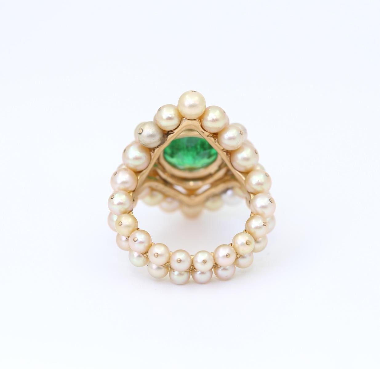Antonio Seijo Demantoid Garnet 7.7C Pearls Diamonds Emerald Ring Certified, 2010 For Sale 1