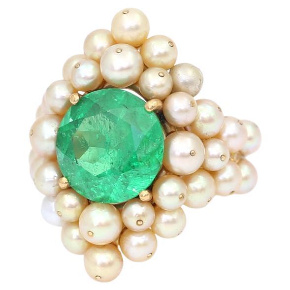 Antonio Seijo Demantoid Garnet 7.7C Pearls Diamonds Emerald Ring Certified, 2010 For Sale