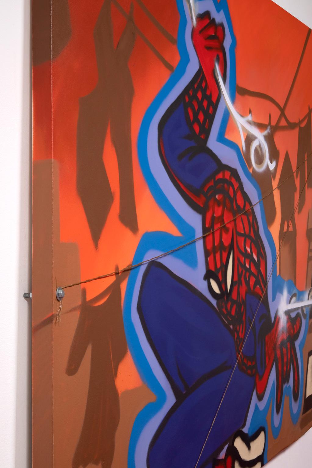 „Spidey“ Graffiti/Street-Kunst, Sprühfarbe, ikonisches Comic-Charakter (Streetart), Painting, von Antonio 