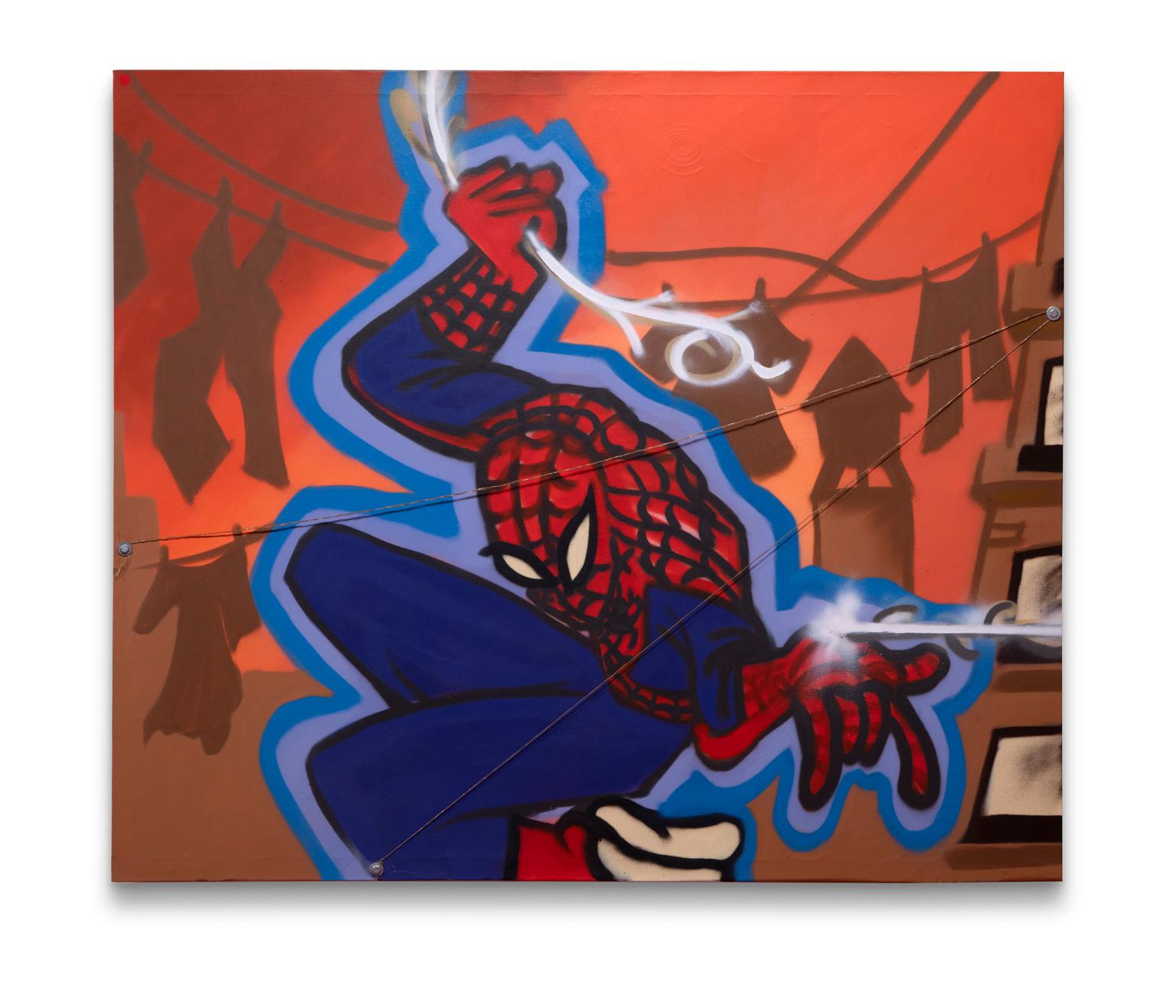 „Spidey“ Graffiti/Street-Kunst, Sprühfarbe, ikonisches Comic-Charakter