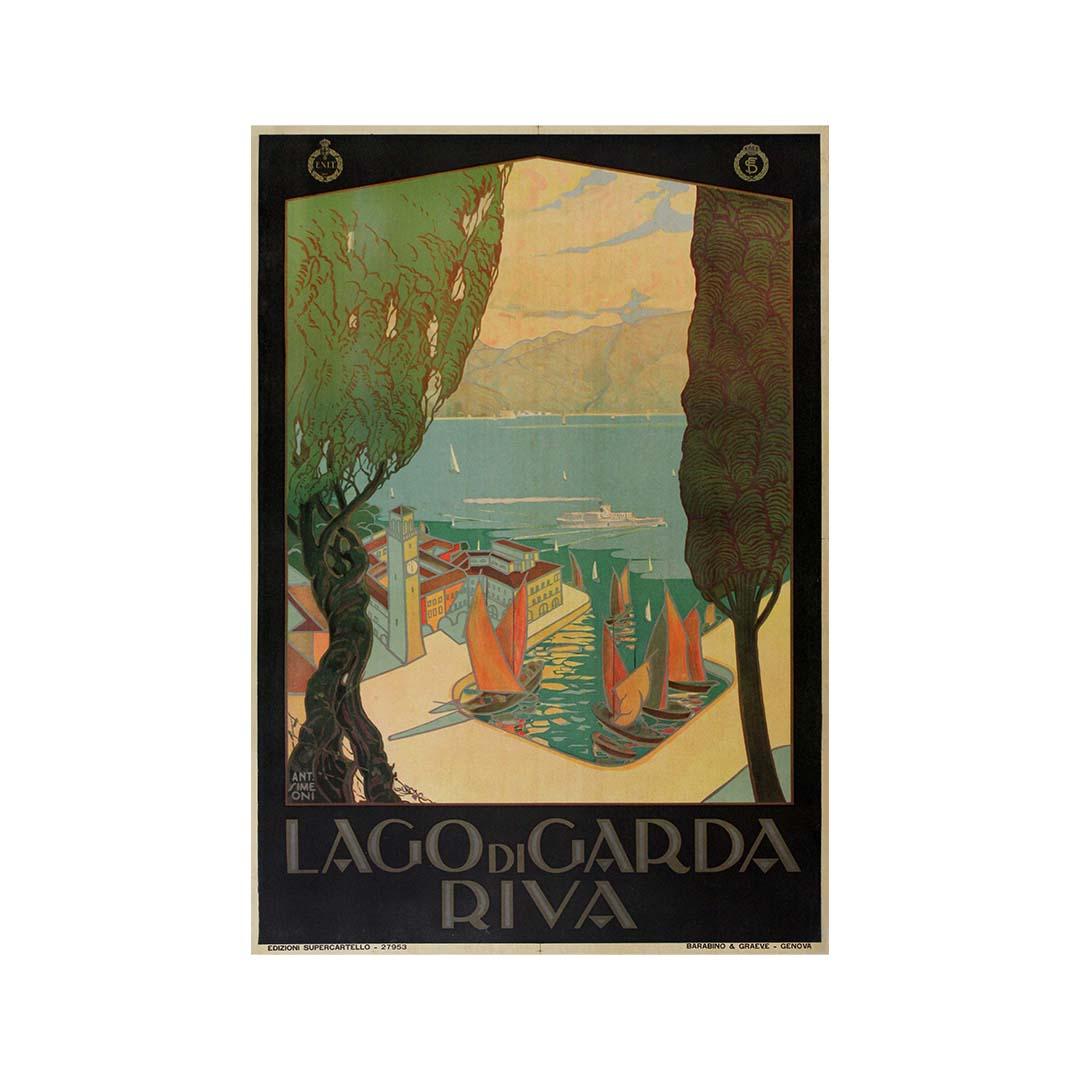 circa 1925 original travel poster by Simeoni Lago di Garda Riva E.N.I.T. 2