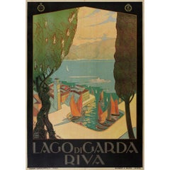 um 1925 Original-Reiseplakat von Simeoni Lago di Garda Riva E.N.I.T.