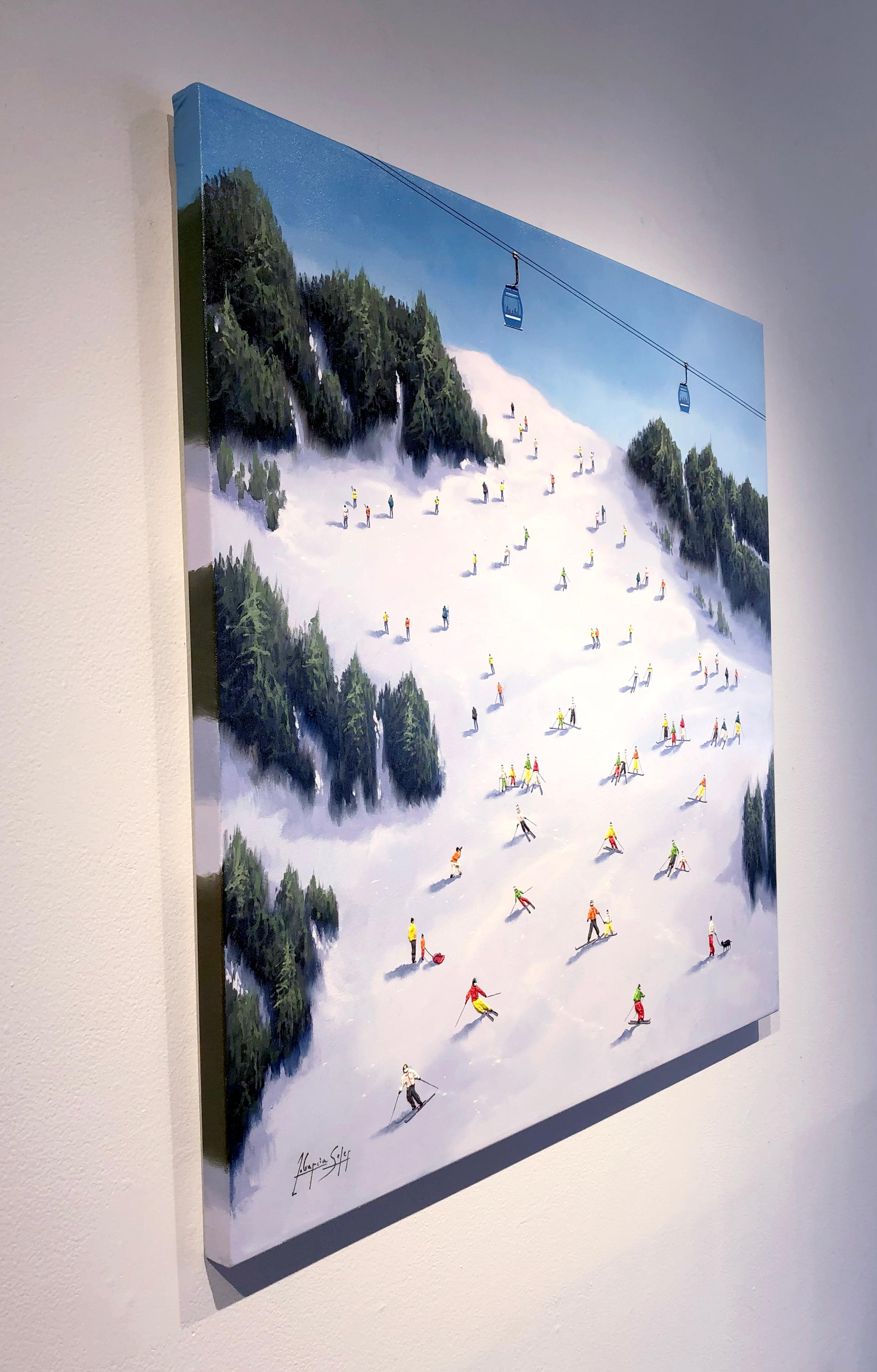 Antonio Soler, « Alpin Run », peinture de paysage de ski d'hiver texturé sur pâle de neige en vente 2