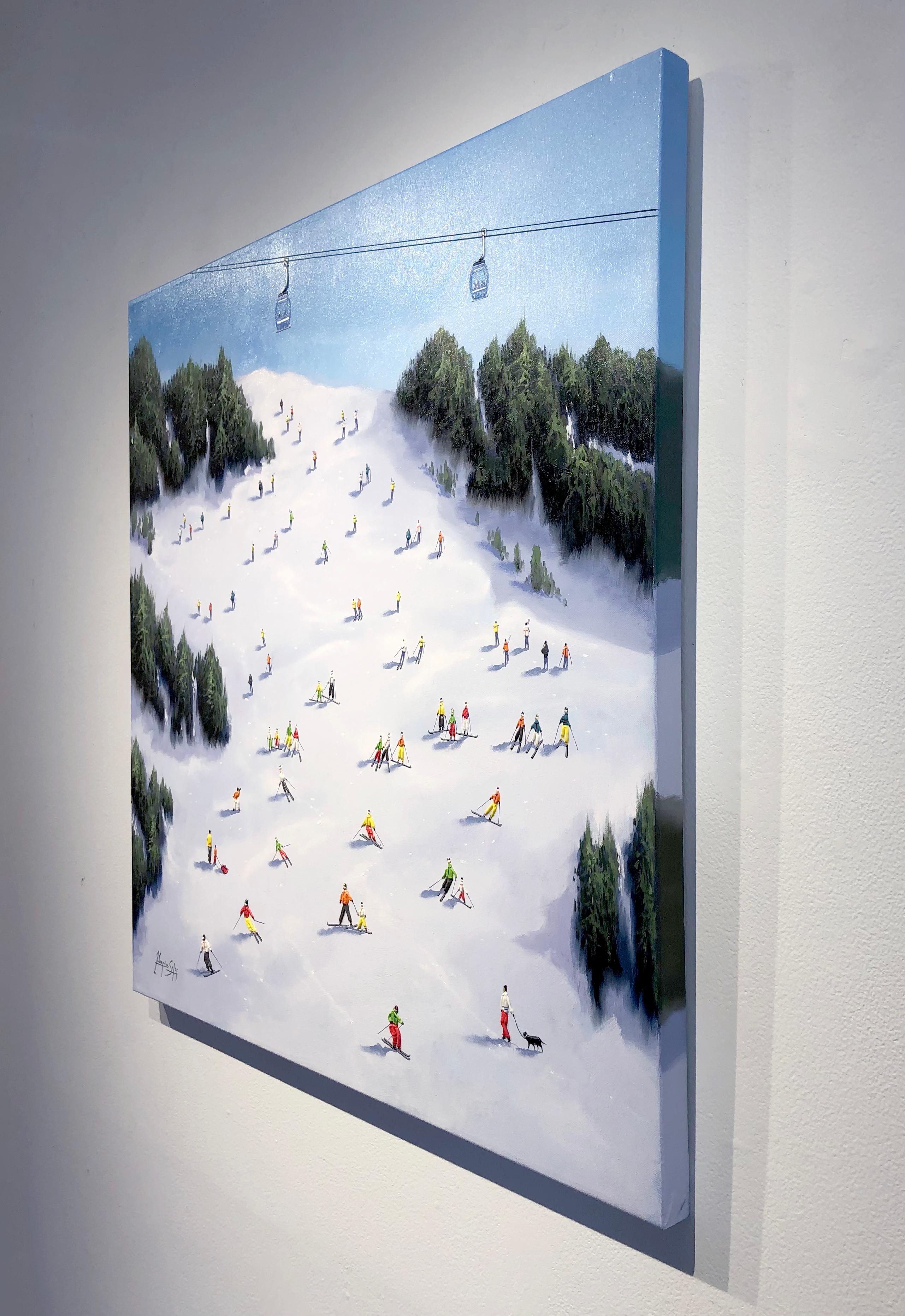 Antonio Soler, « Alpin Run », peinture de paysage de ski d'hiver texturé sur pâle de neige en vente 3