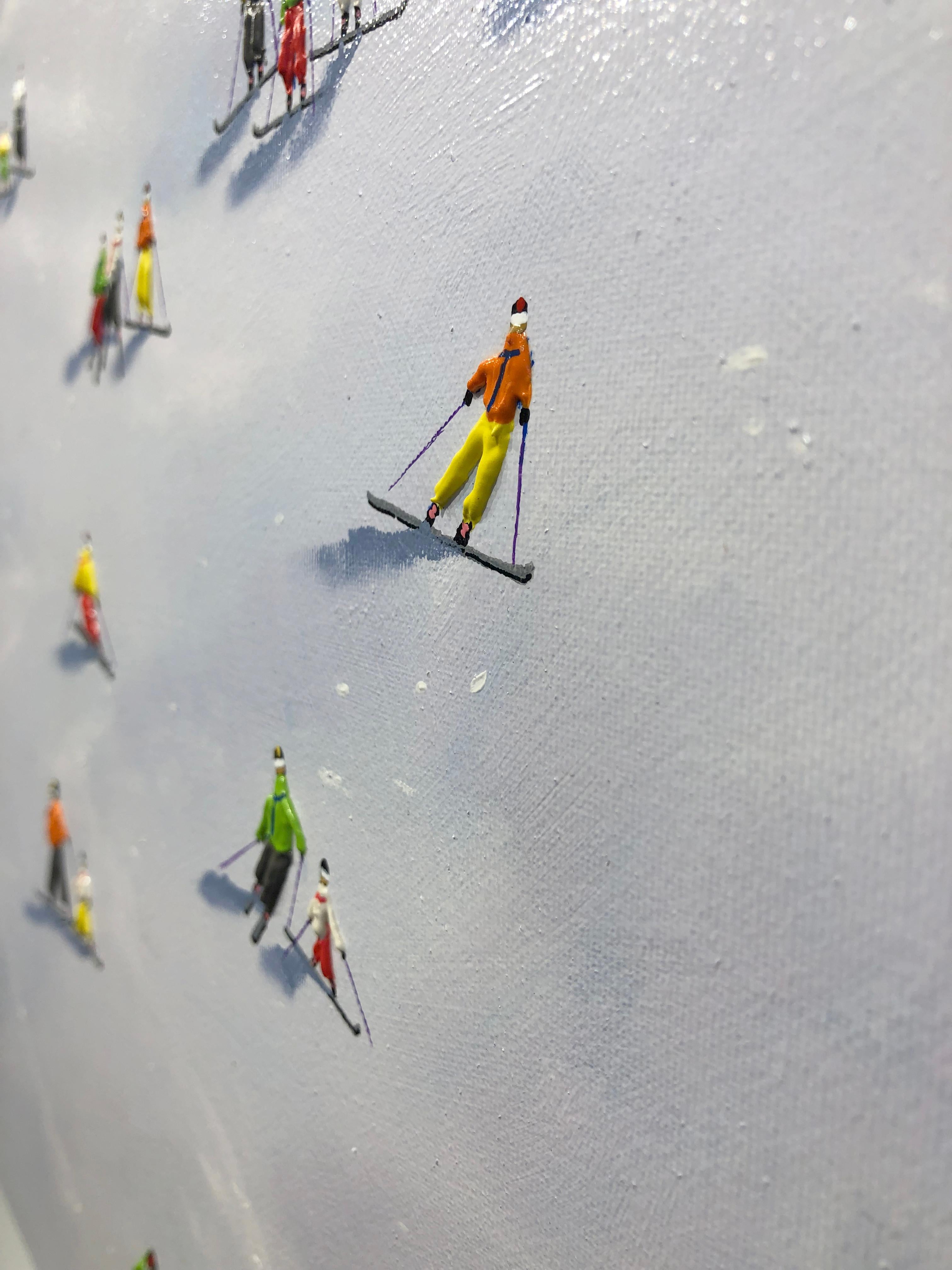 Antonio Soler, « Alpin Run », peinture de paysage de ski d'hiver texturé sur pâle de neige en vente 4