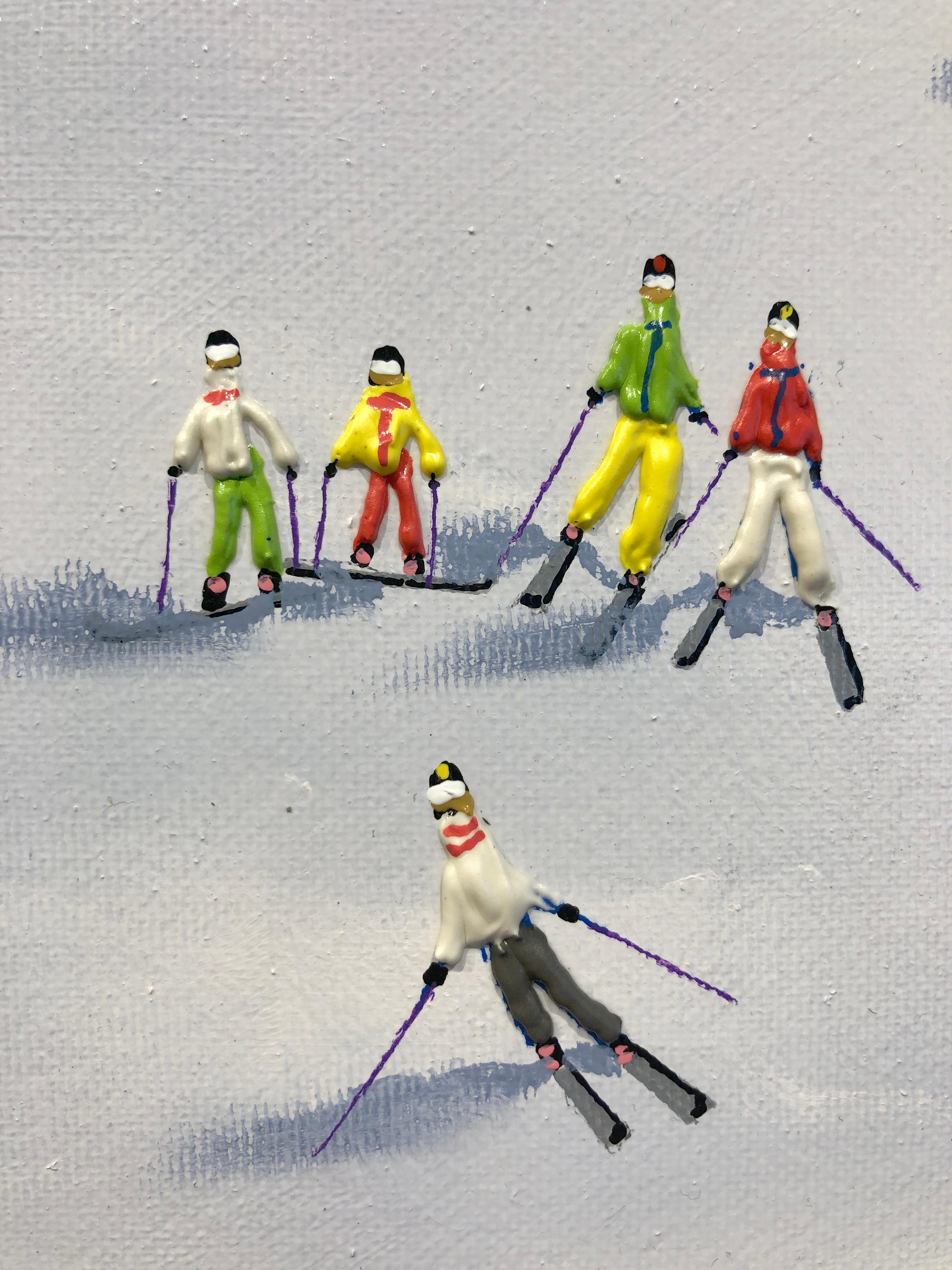 Antonio Soler, « Alpin Run », peinture de paysage de ski d'hiver texturé sur pâle de neige en vente 5