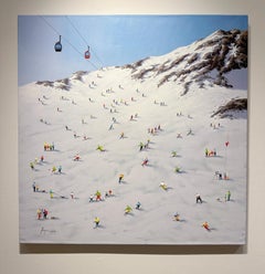 Antonio Soler, "On the Slopes" 40x40 Textured Winter Ski Snow Painting on Canvas