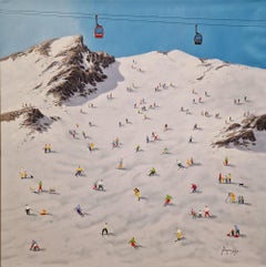 Antonio Soler, "Perfect Snow" 40x40 Textured Winter Ski Landscape Painting